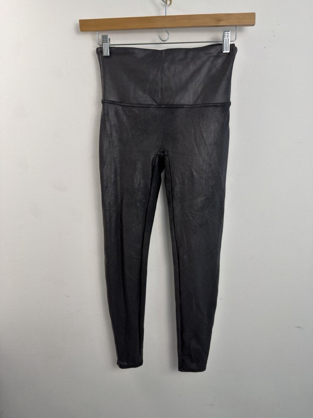 Spanx Leggings Black Faux Leather Moto Biker Style Size XLarge High Rise